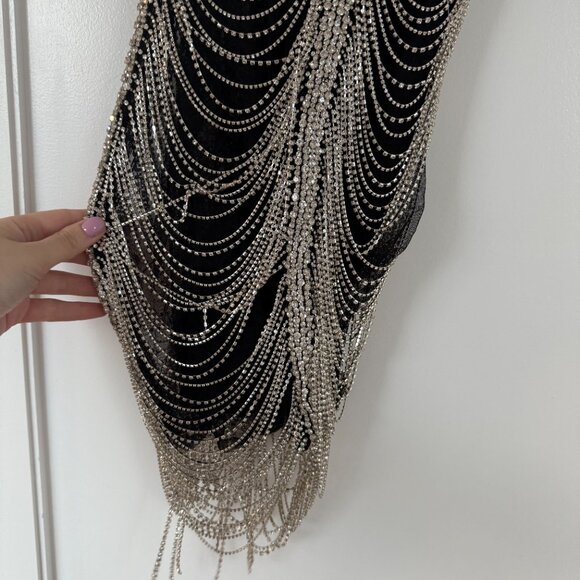 NWT Retrofête Irina Mini Dress Rhinestone Chain Embellished In Barely-there Mesh - Picture 6 of 11